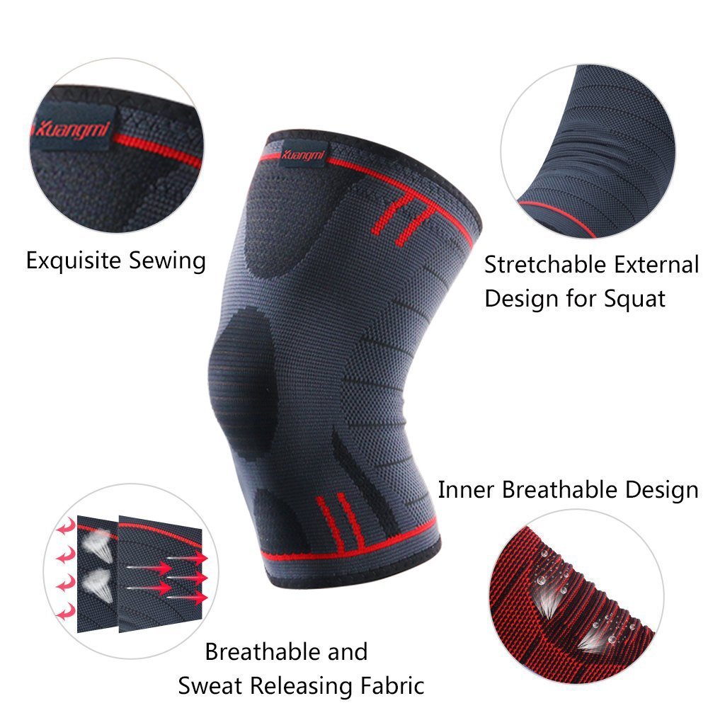 Kuangmi Knee Sleeve Compression Brace Breathable Sports Support Blue 1PC