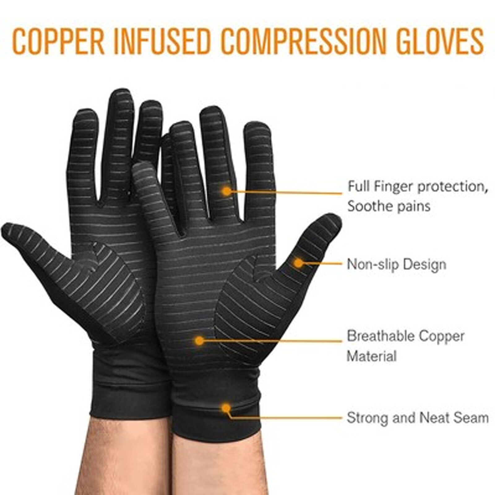 Copper Arthritis Compression Gloves Hand Support Pain Relief Joint Self Care