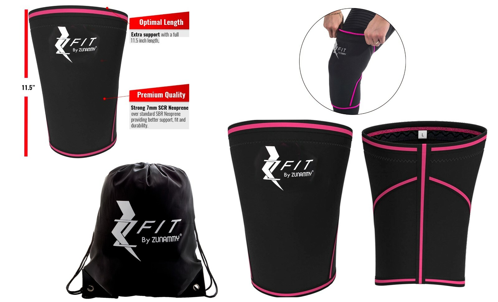 Zfit Neoprene Compression Knee Sleeve Weightlifting, Injury Recovery ( 2 Pack )