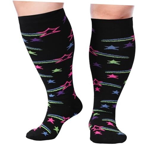 Plus Size Compression Socks for Women& Men 3X-Large-4X-Large Black&pink Meteor