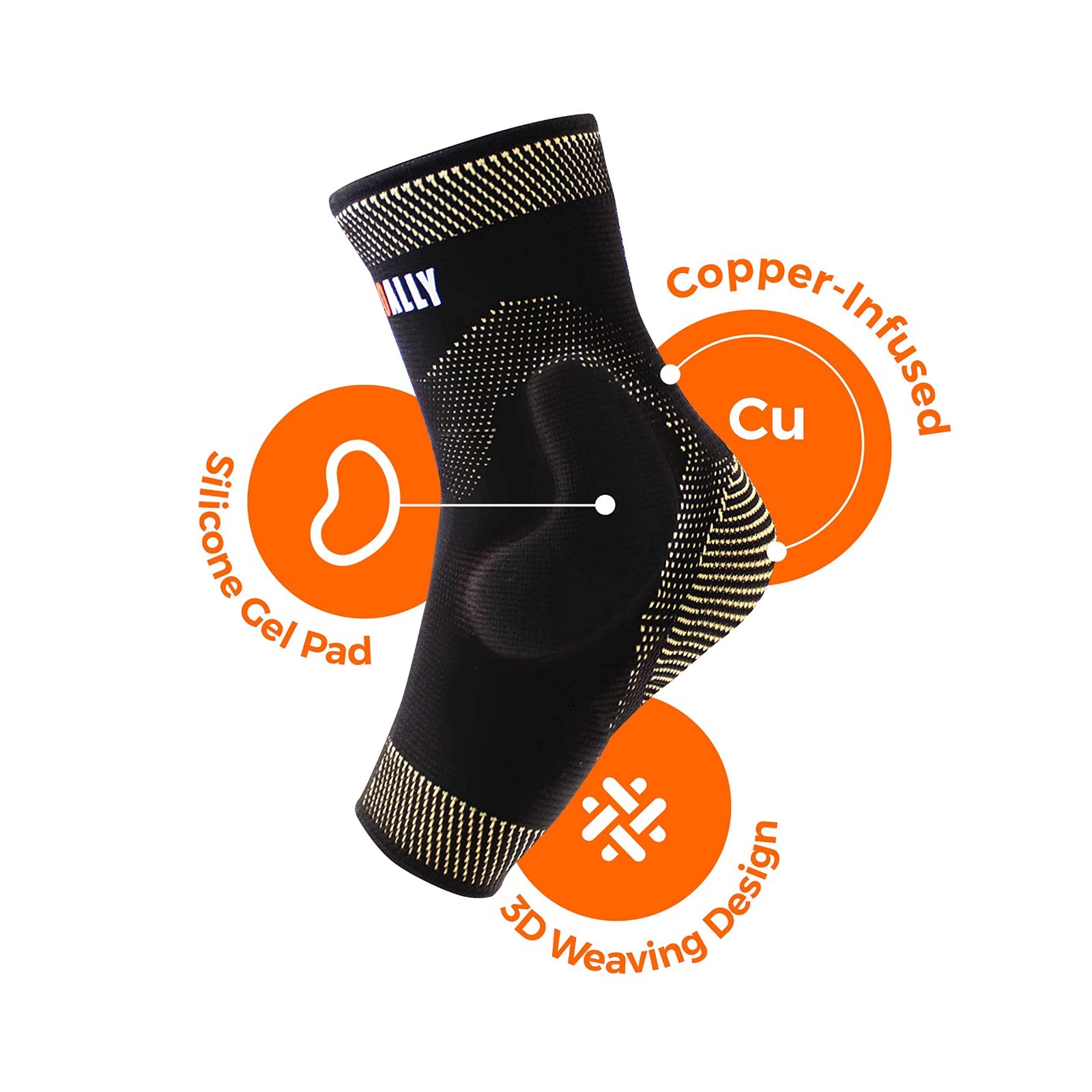 Copper Ankle Brace Compression Sleeve with Gel Pads for Foot Pain & Sprains, Med