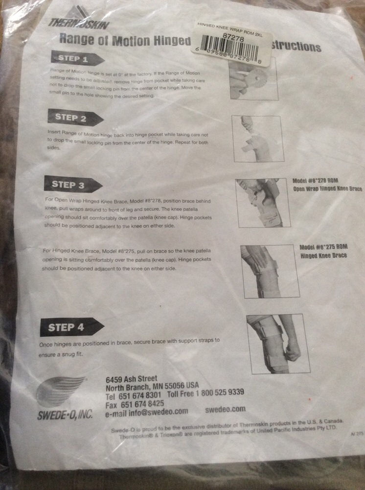 Thermoskin Range of Motion (ROM) Hinged Knee Brace #87278 2XL