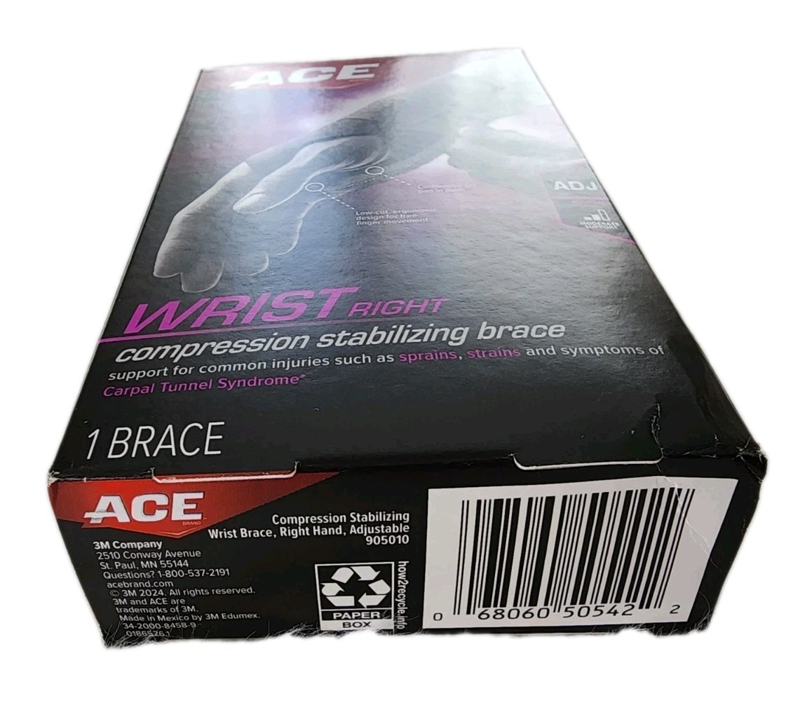 ACE Compression Stabilizing Adjustable Wrist Brace Right Gel Pad Palm Stabilizer