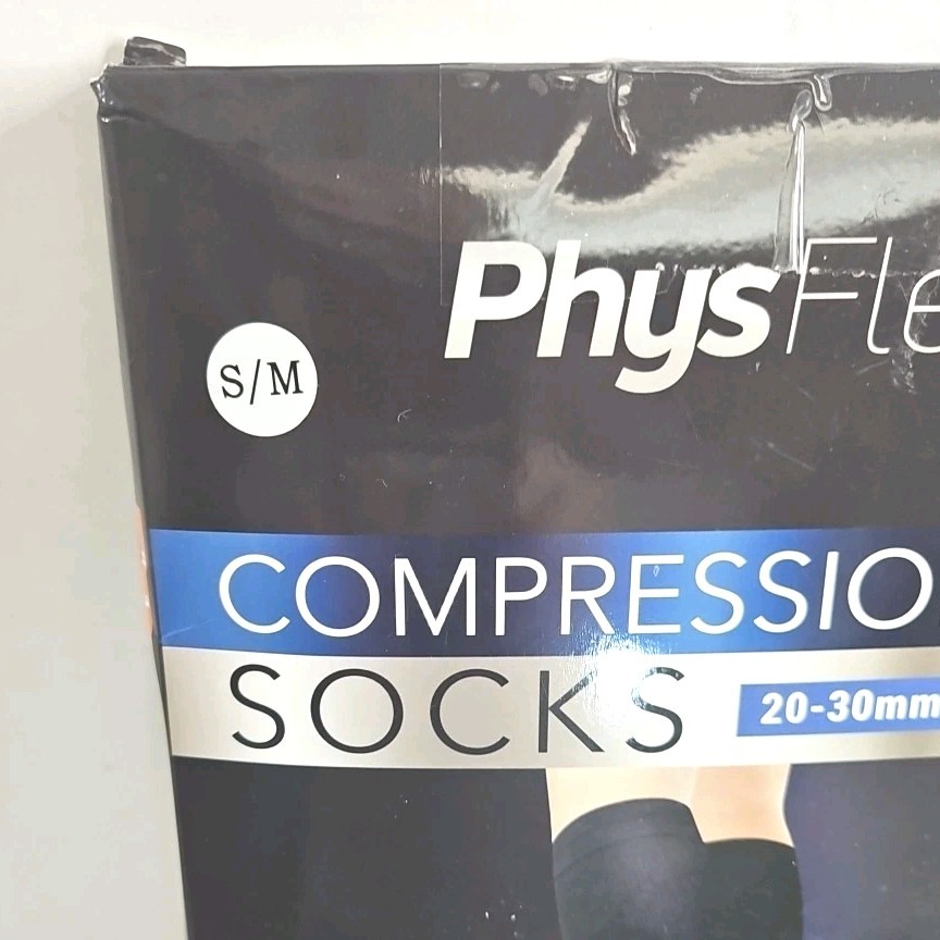 New PhysFlex 20-30mmHg Compression Socks Size S/M Men Women Knee High Black