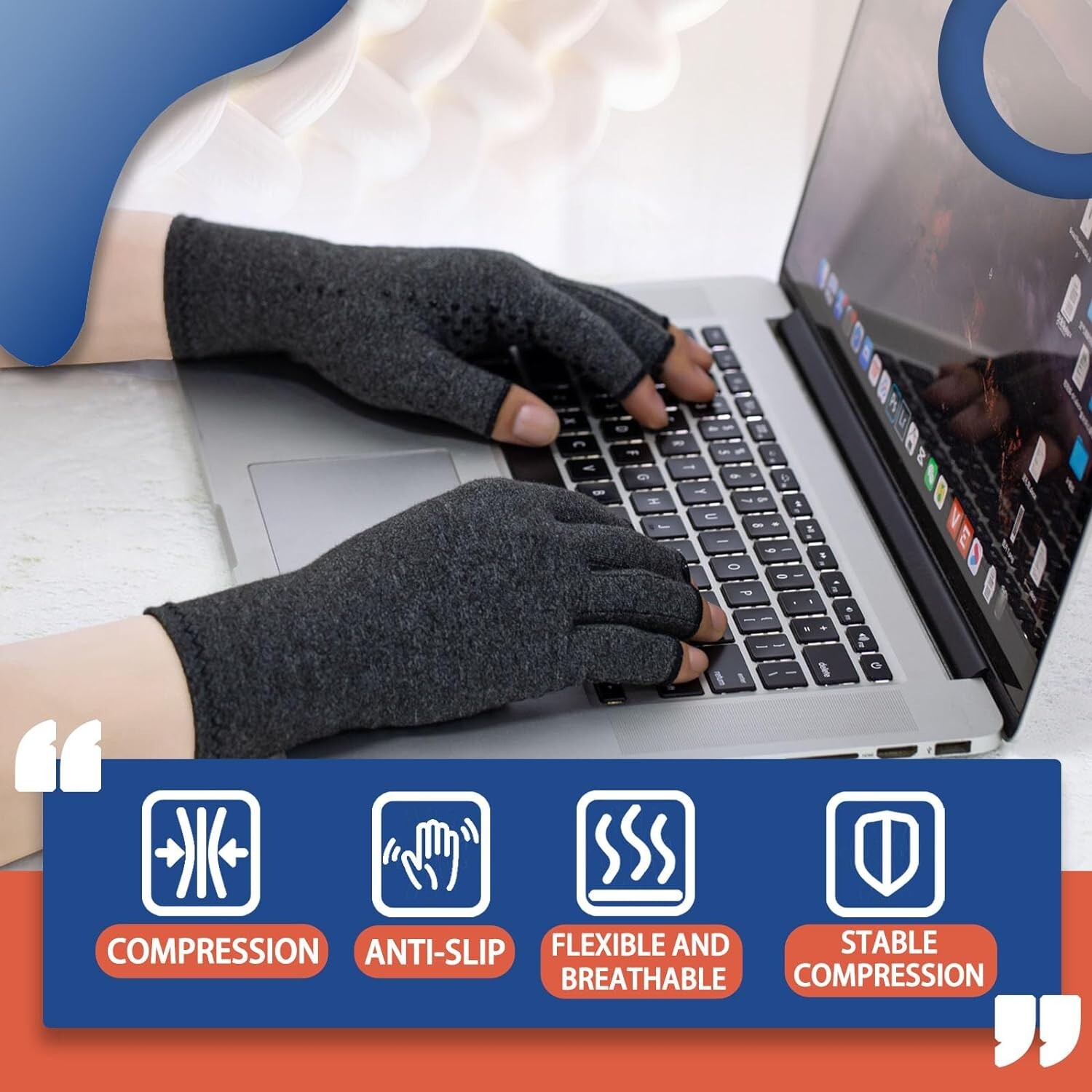 Arthritis Compression Gloves – Hand Pain Relief – Fingerless Design – Medium