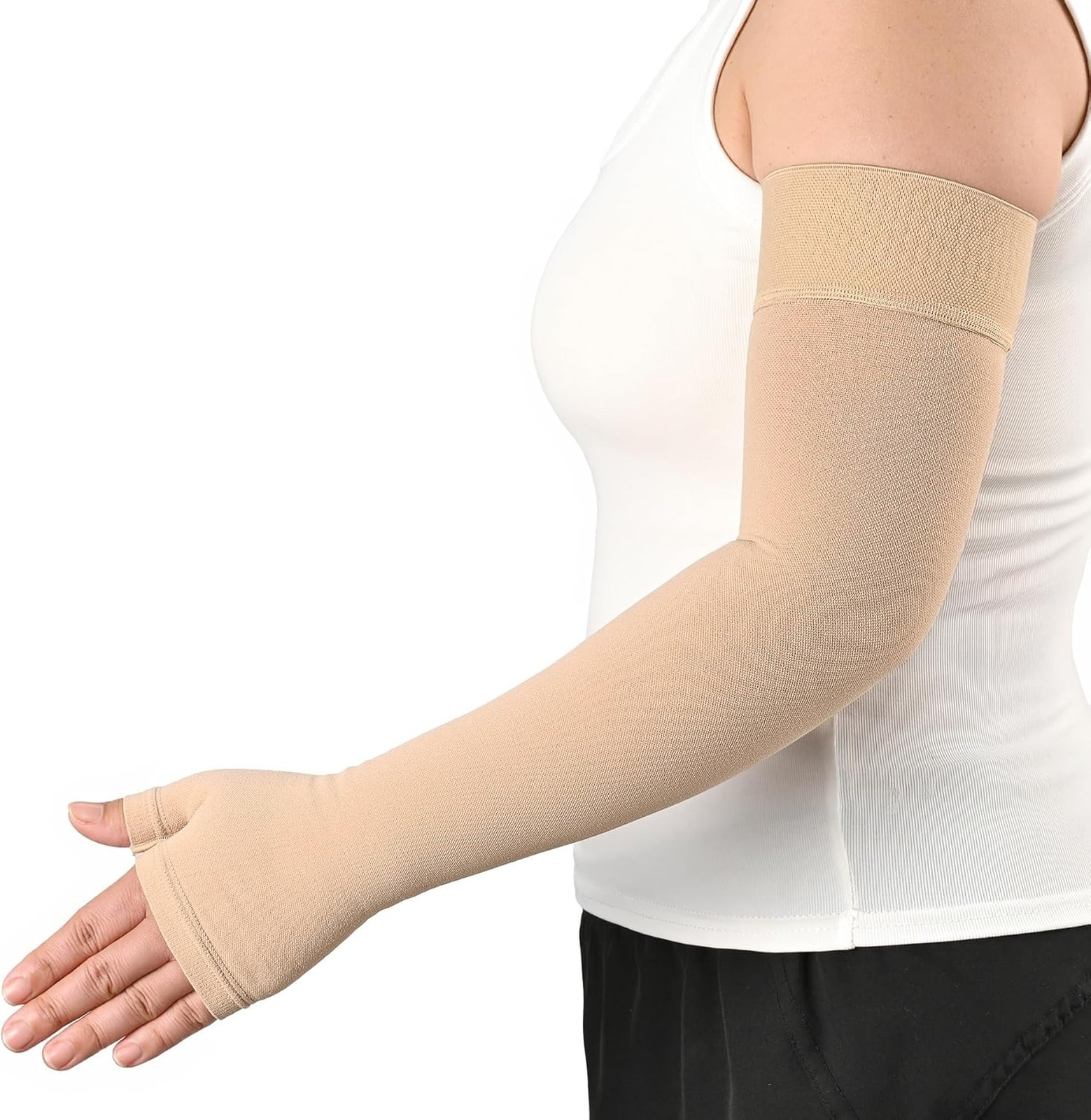 Lymphedema Compression Arm Sleeve with Gauntlet 15-20 mmHg Graduated Support for