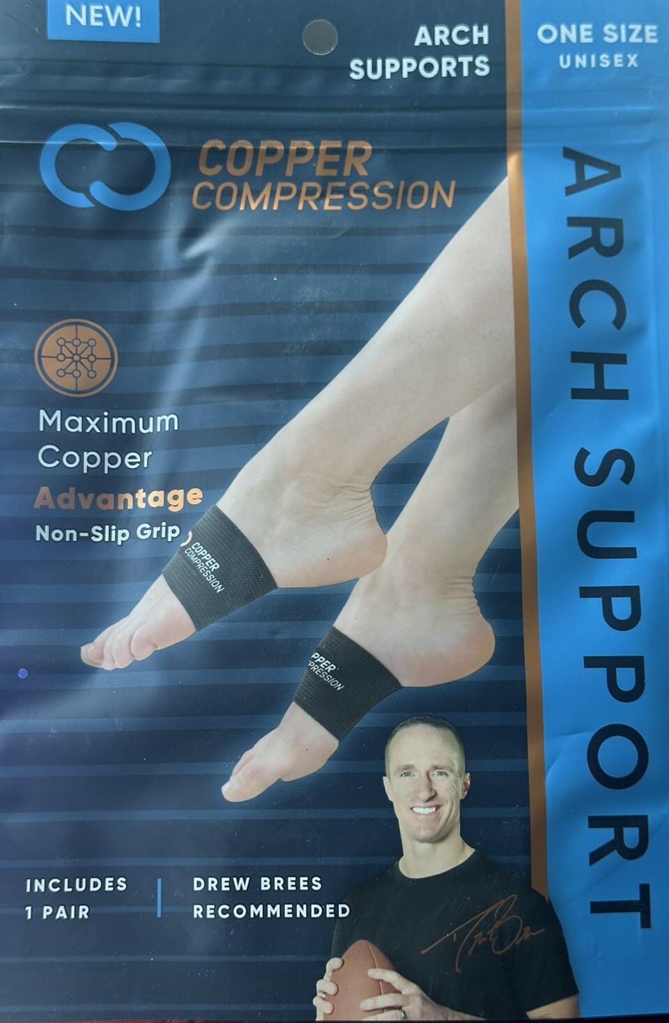 Copper Compression Arch Support – Highest Copper Content Non-Slip 1 Pair – Black