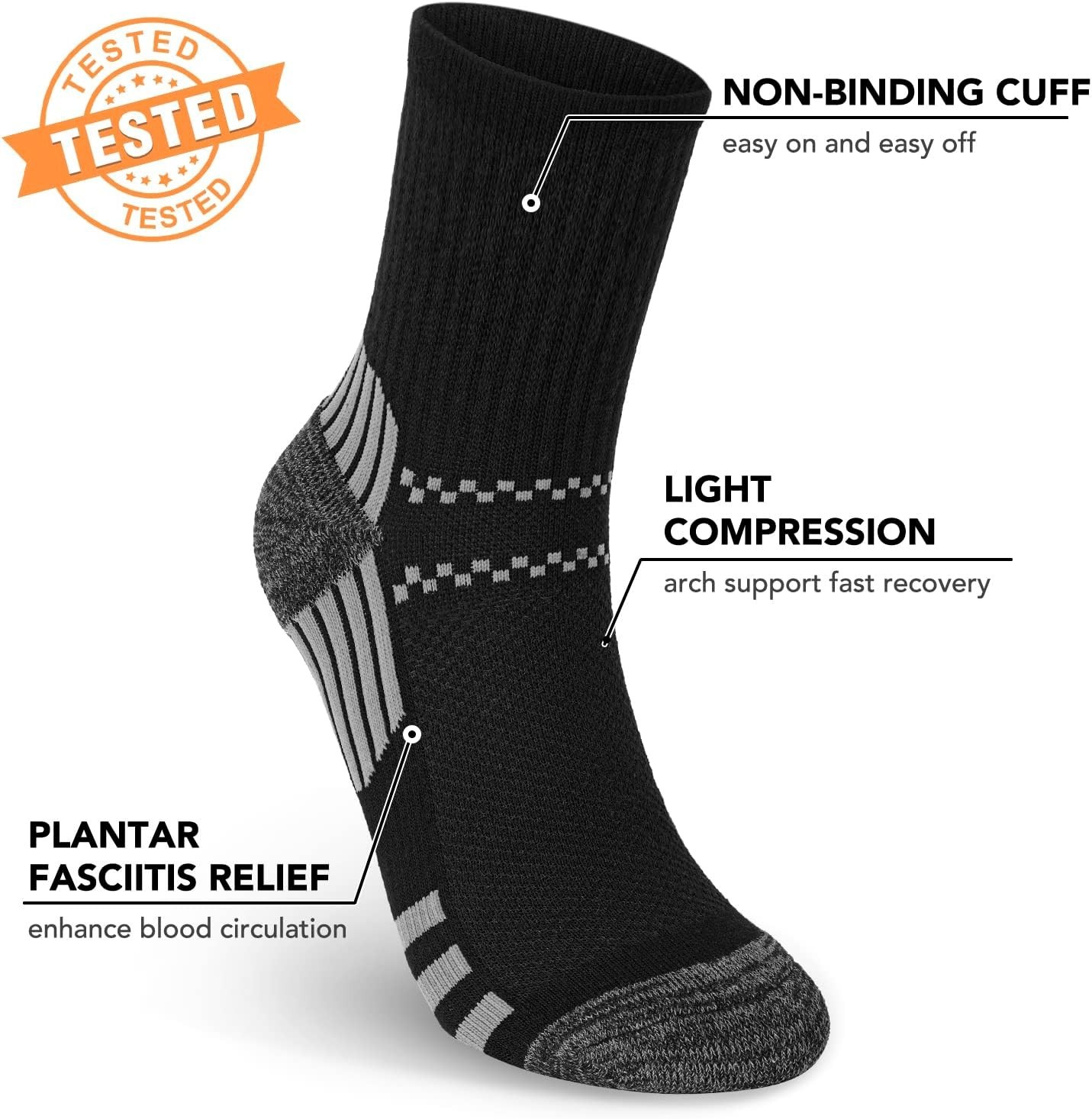 5 Pairs Copper Compression Socks for Ankle Support & Plantar Fasciitis Relief