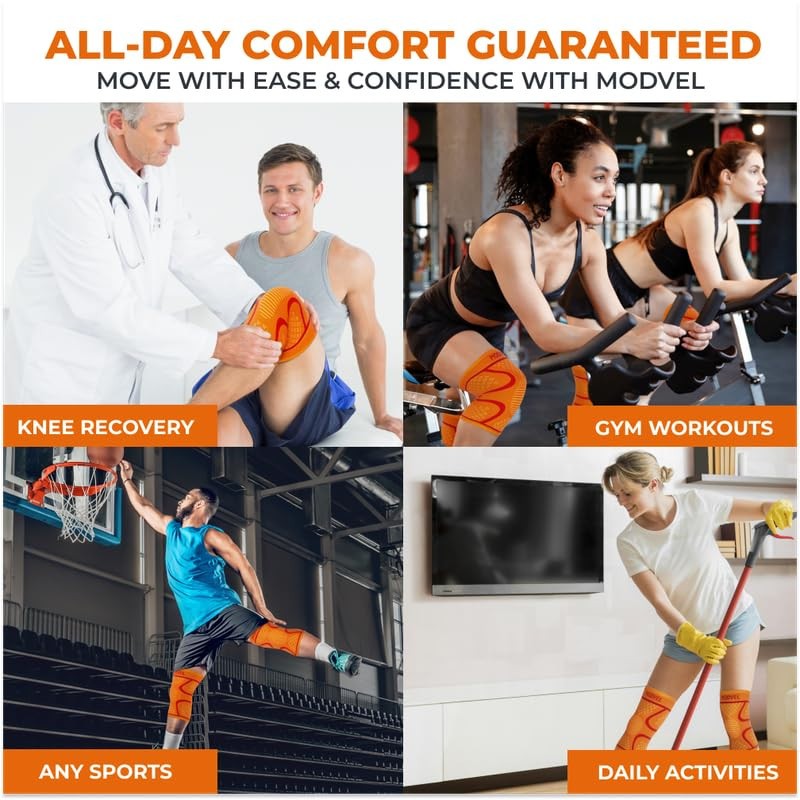 Modvel Compression Knee Brace for Women & Men, 2-Pack Medum-Orange-New