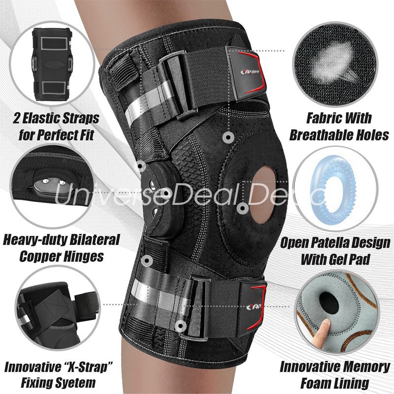 Adjustable Hinged Knee Brace Support for ACL, Meniscus Arthritis & Sports, S-3XL
