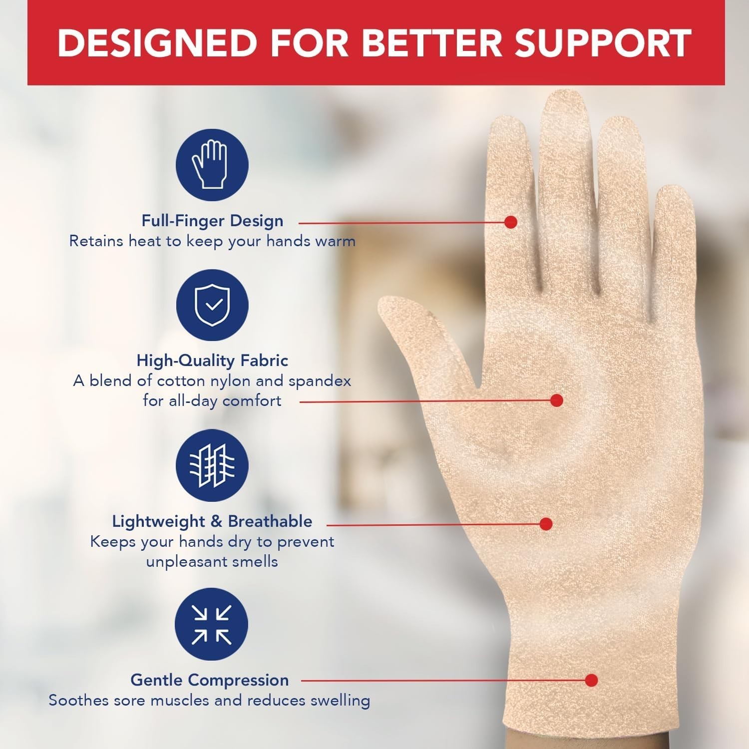 High-Stretch Cotton Compression Gloves for Cold Hands & Pain Relief, Small Size