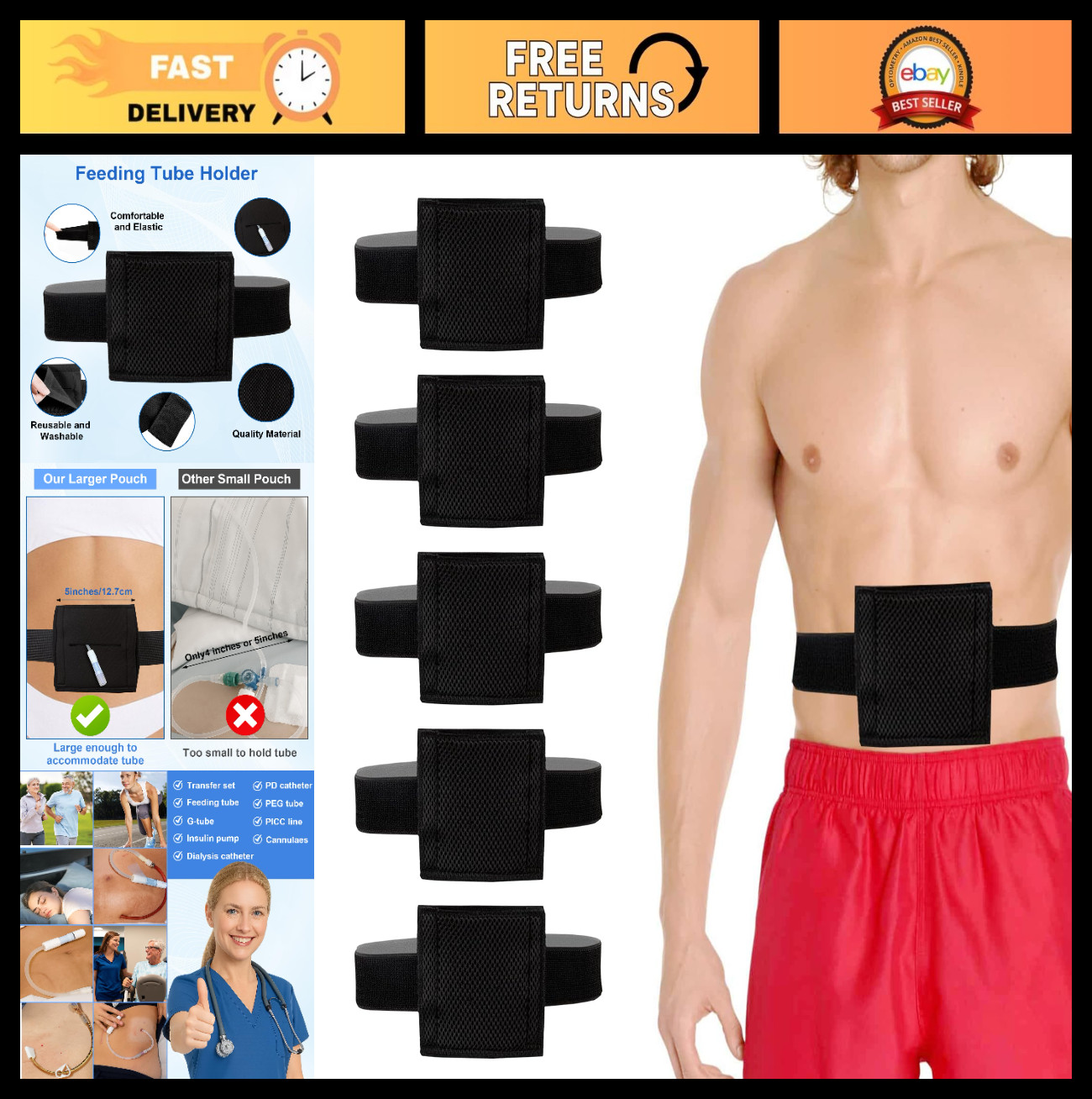 5PCS Breathable Dialysis Belt Set, Comfortable Peritoneal & G Tube Accessories,