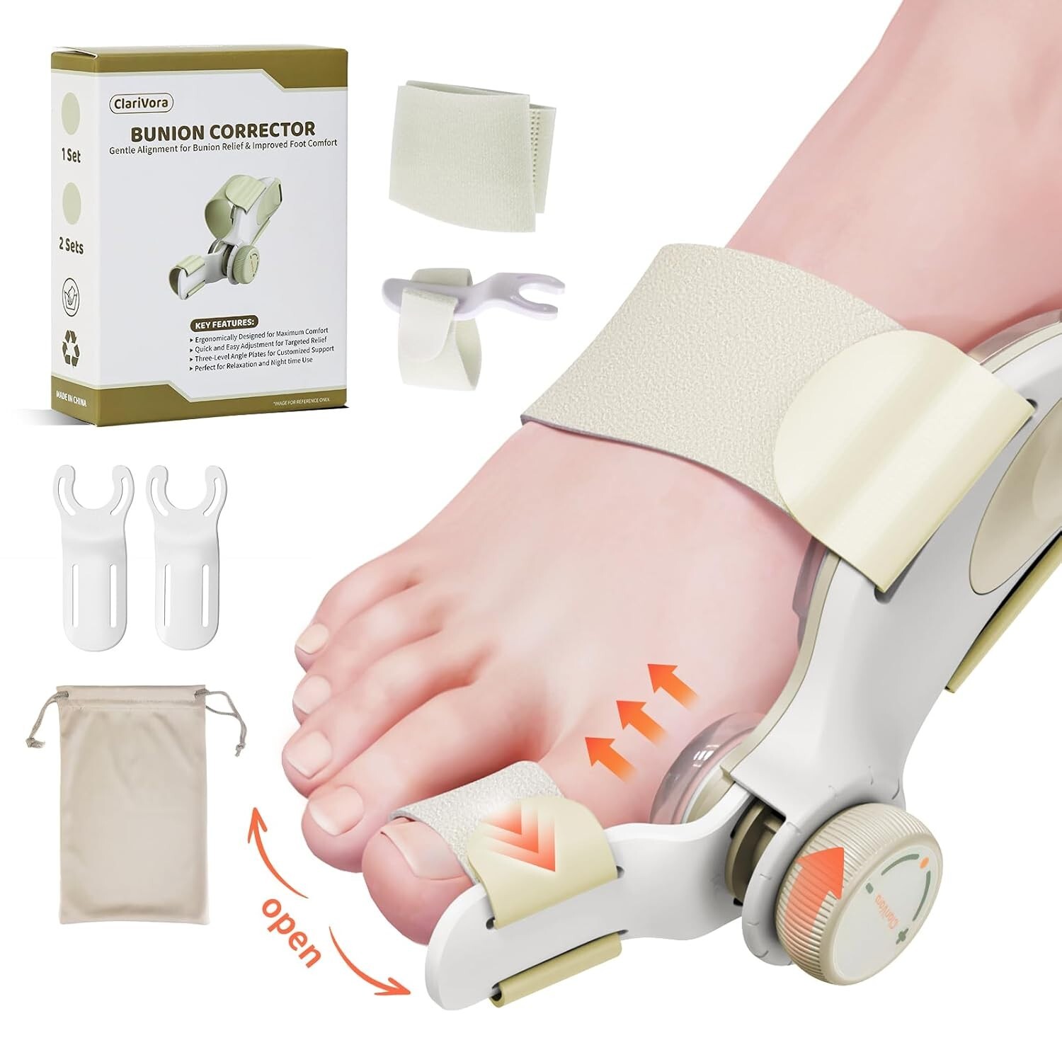 ClariVora Adjustable Bunion Corrector for Women and Men 3 Plate Design