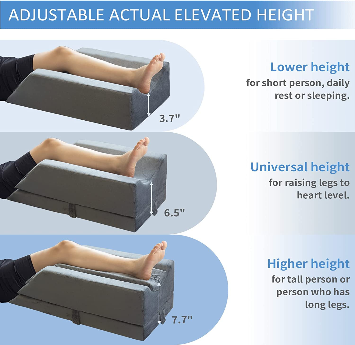 4-Height Adjustable Leg Elevation Pillows for after Surgery, Injuries, or Rest,