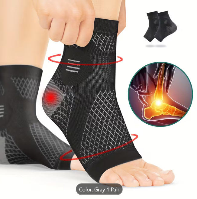 1 Pair of Premium Ankle Compression Socks – Arch& Ankle Support Sleeves with Ope