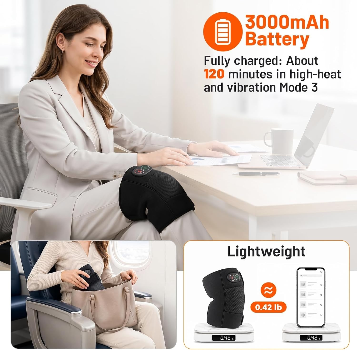 Knee Massager, Cordless Knee Heating Pad for Knee Pain Relief, Heated Knee Br…