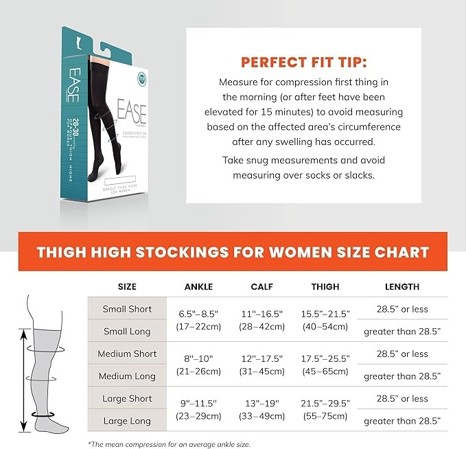 Therafirm Opaque Women’s Thigh High – 30-40mmHg Firm Compression (Black, Medium