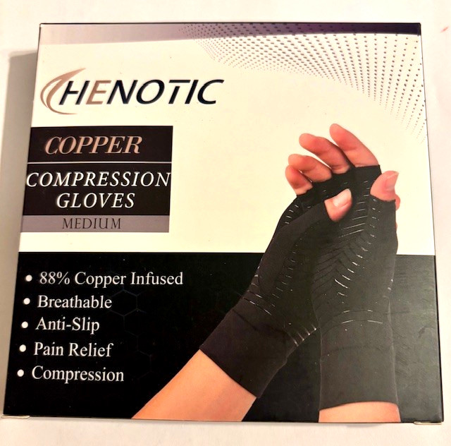 Arthritis Gloves Fingerless HENOTIC unisex Copper Infused size Medium