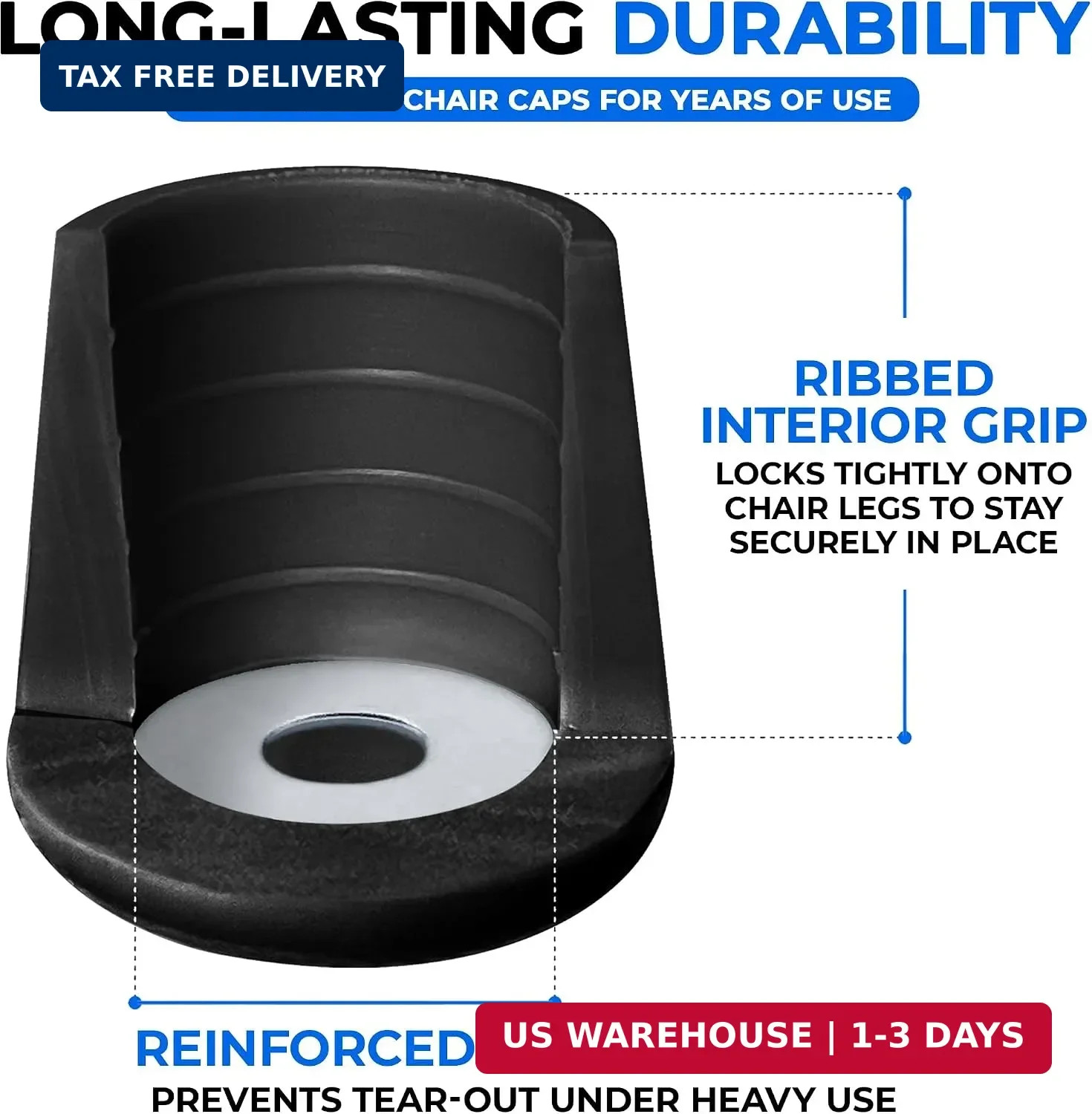 4 Rubber Chair Leg Caps 7/8 Inch Black, Non-Slip Padded and Metal Folding Chair