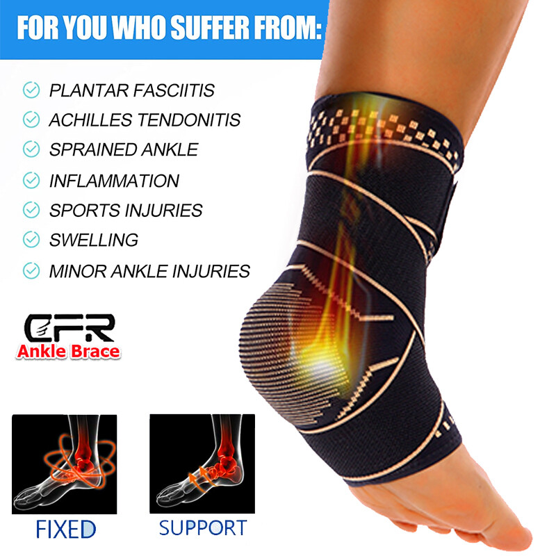 Copper Ankle Brace Support Compression Sleeve Foot Socks Fasciitis Pain Relief