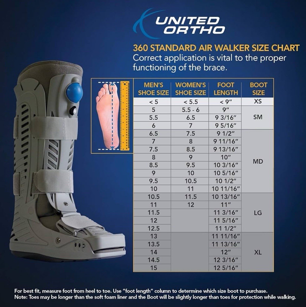 United Ortho 360 Standard Air Walker Boot Adjustable Compression Gray/Blue