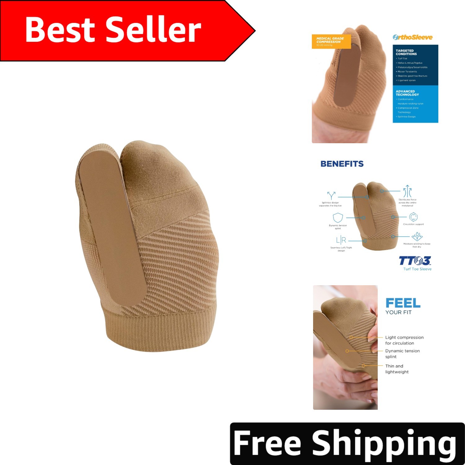 Expert-Designed Turf Toe Brace TT3 for Hallux Limitis & Big Toe Relief L/XL