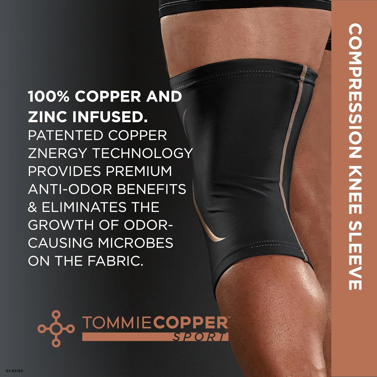Knee Compression Sleeve L/XL Black 15-20 mmHg Copper Infused Support