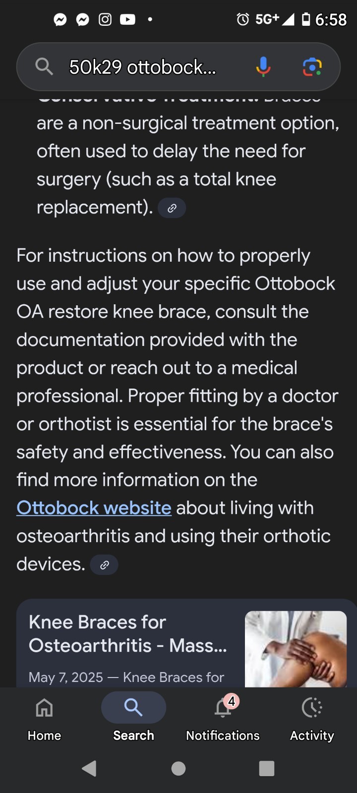 OTTOBOCK OA RESTORE- KNEE BRACE. NEW WITH CARRY BAG #50K29