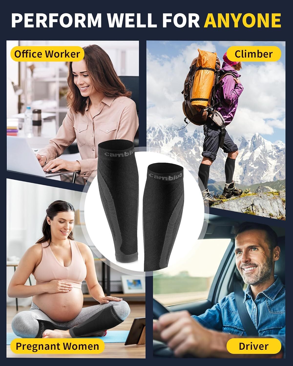 CAMBIVO 3 Pairs Calf Compression Sleeves for Women & Men Leg Support for Running