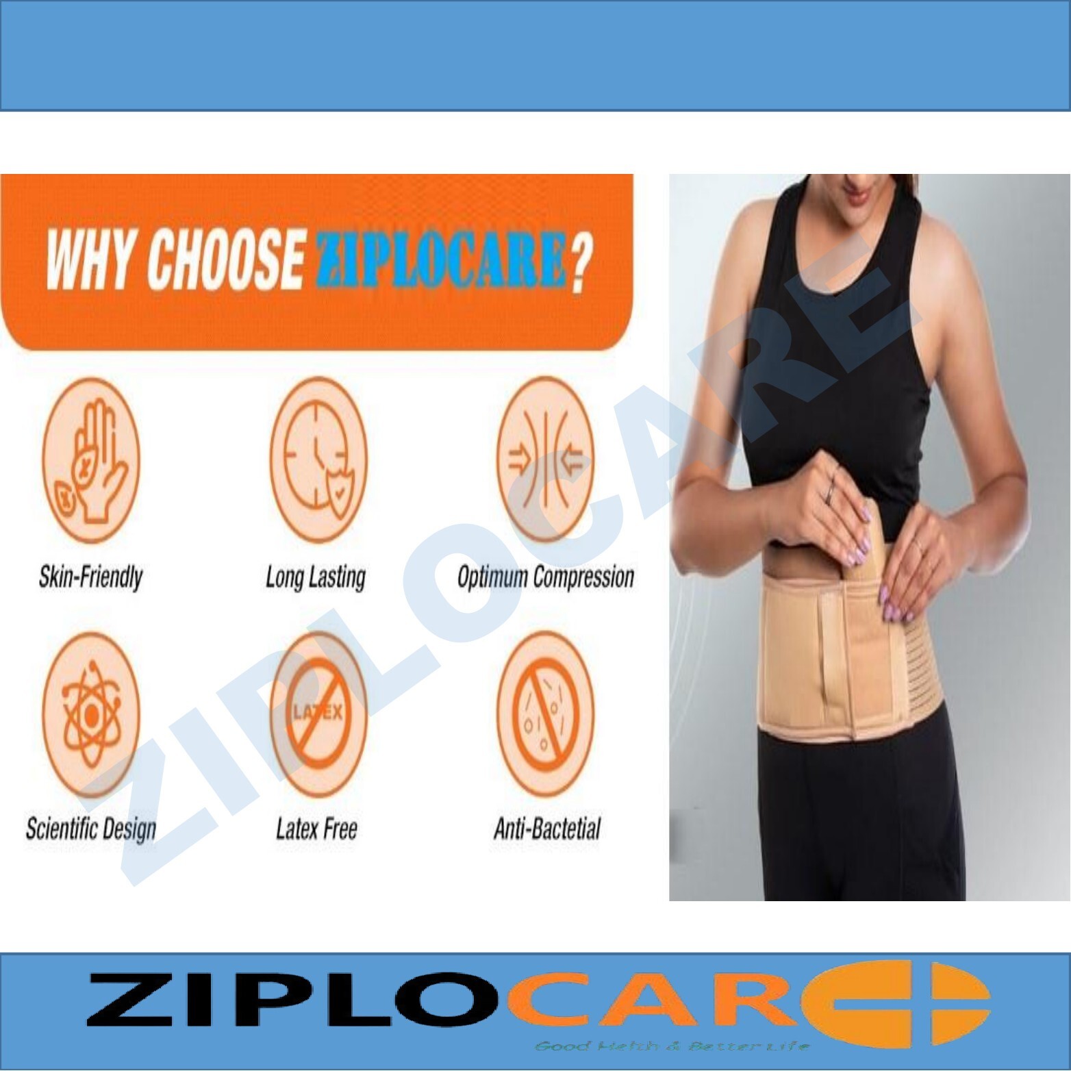 Ziplocare Hernia Support Belt Abdominal Binder for Belly Button Navel or Hernias