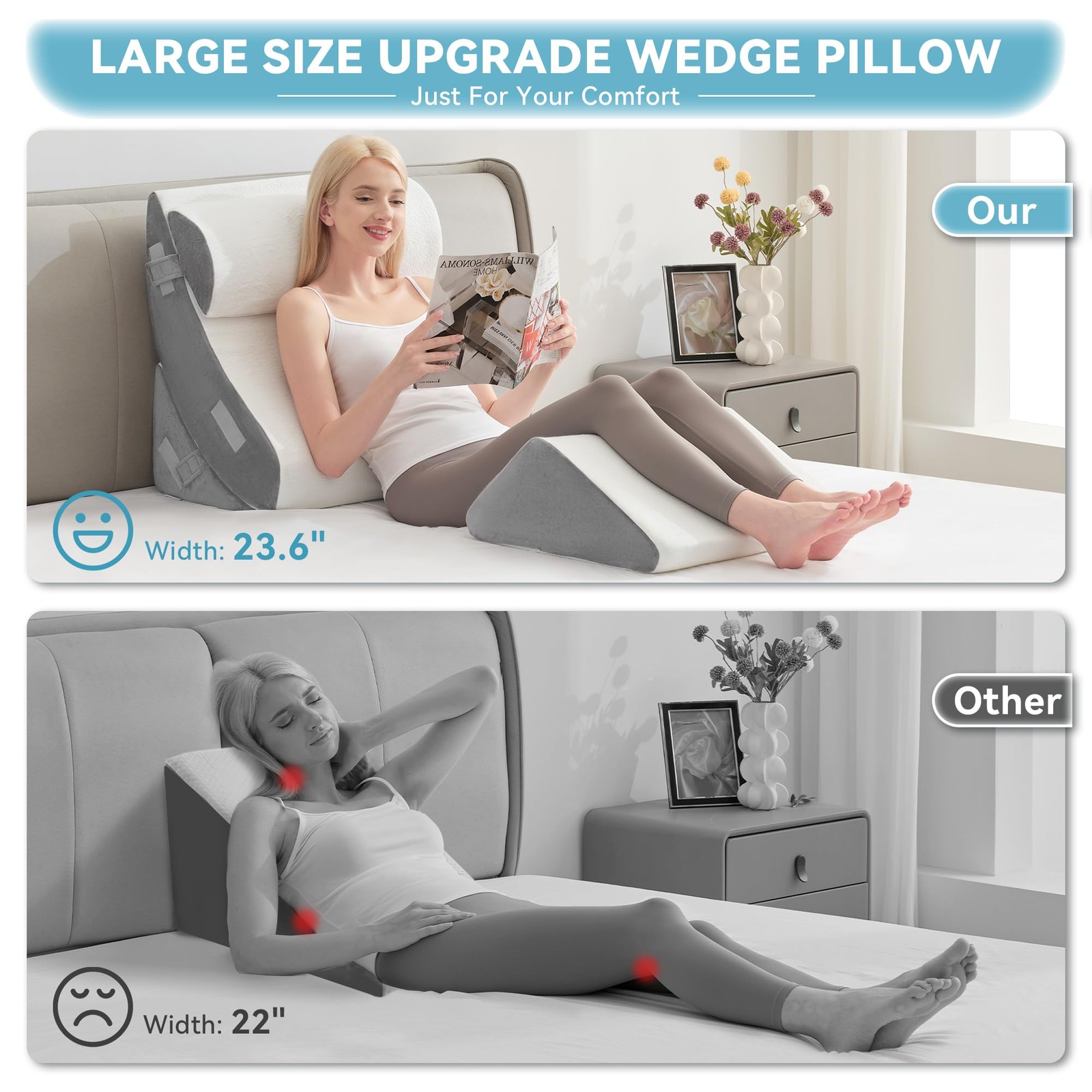 Kingfun 4PCS Orthopedic Bed Wedge Pillow Set for Sleeping, 4 Piece Set, White
