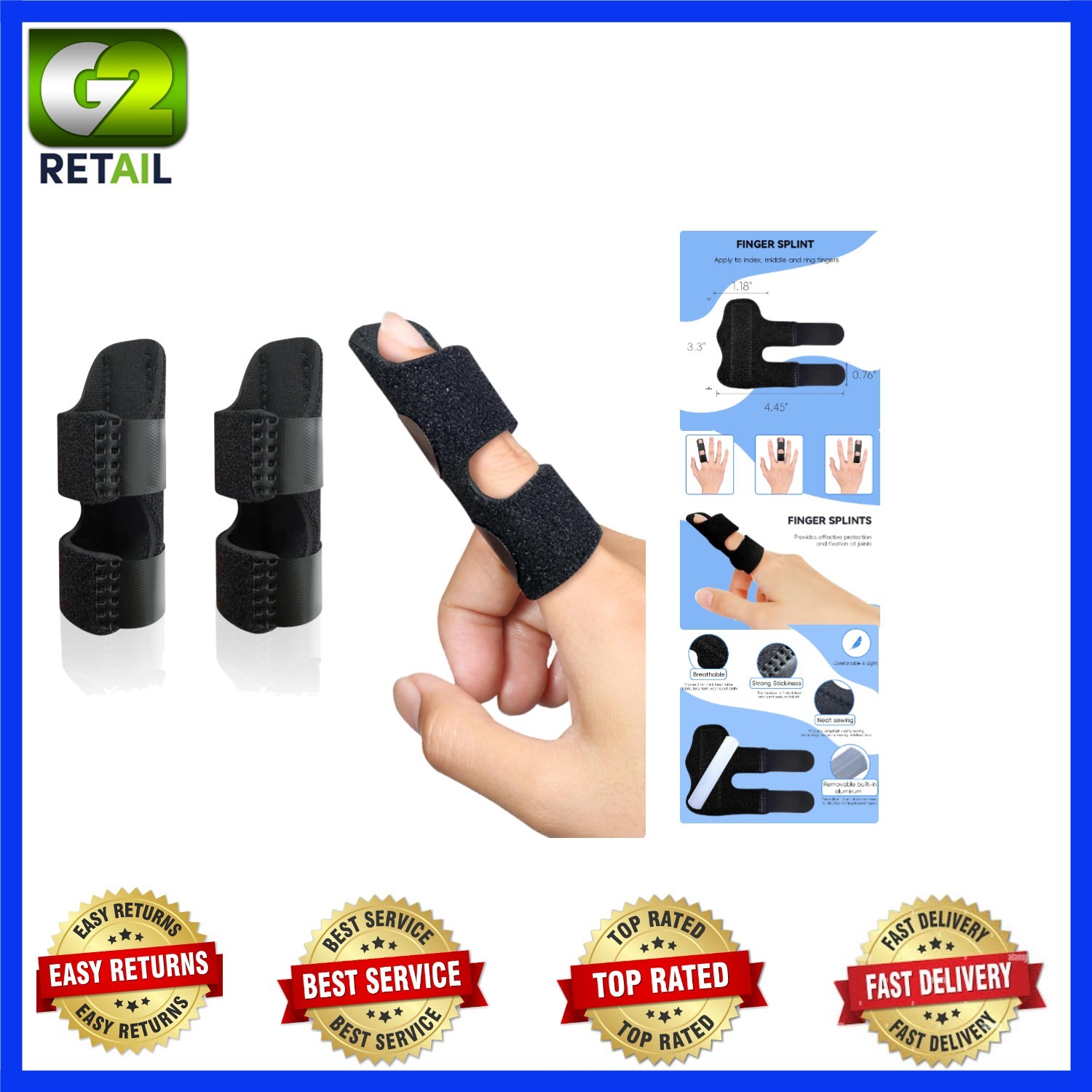Black Finger Splint Set – Trigger Finger Brace for Stabilization and Pain Relief