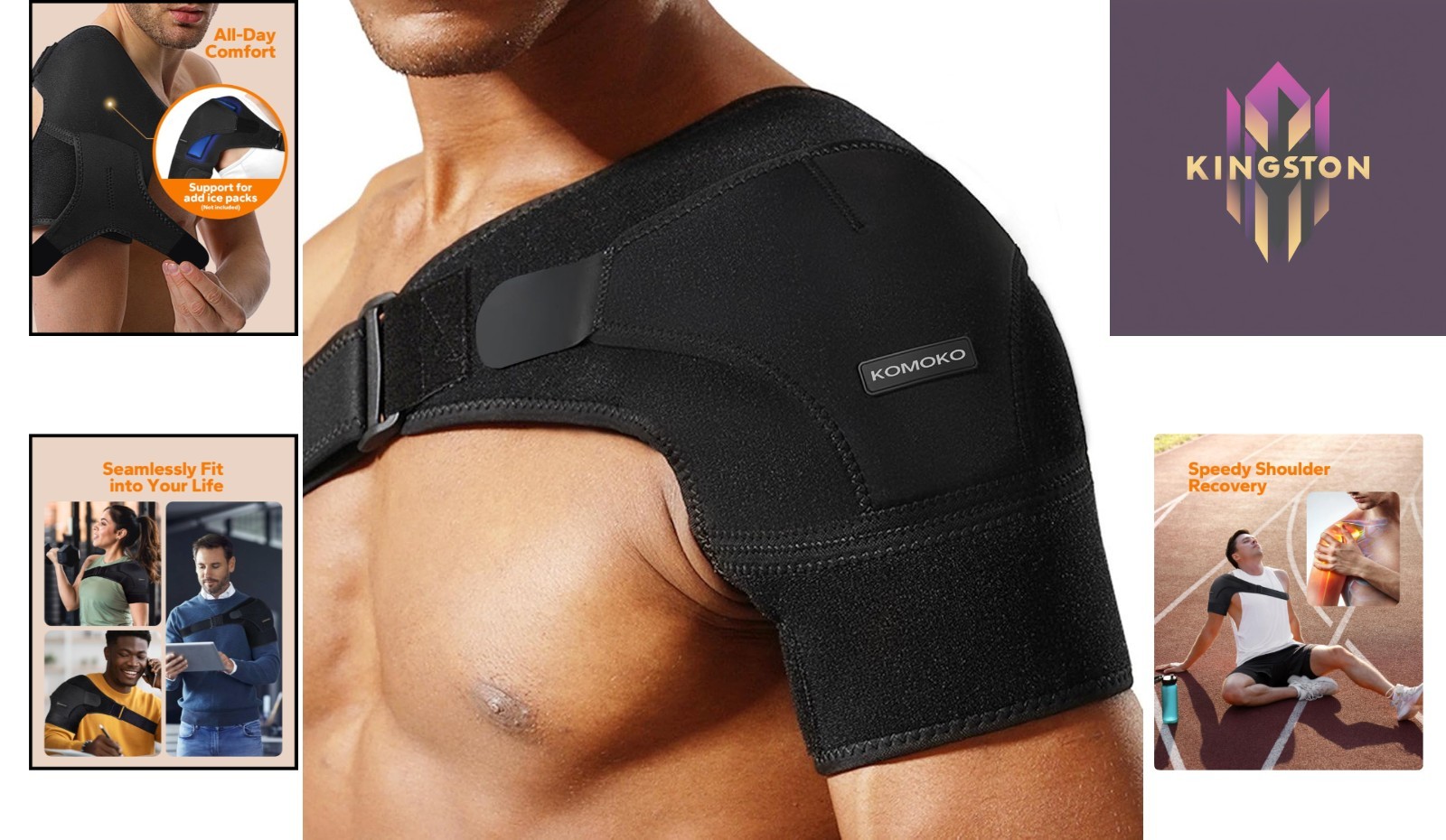 Komoko Adjustable Shoulder Brace – Pain Relief & Rotator Cuff Support Sleeve