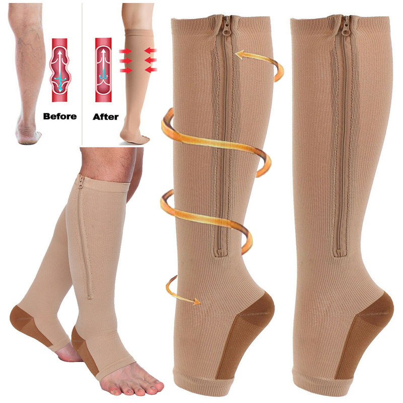 Zipper Compression Socks – Ankle & Foot Support – Open Toe Compression Stockings