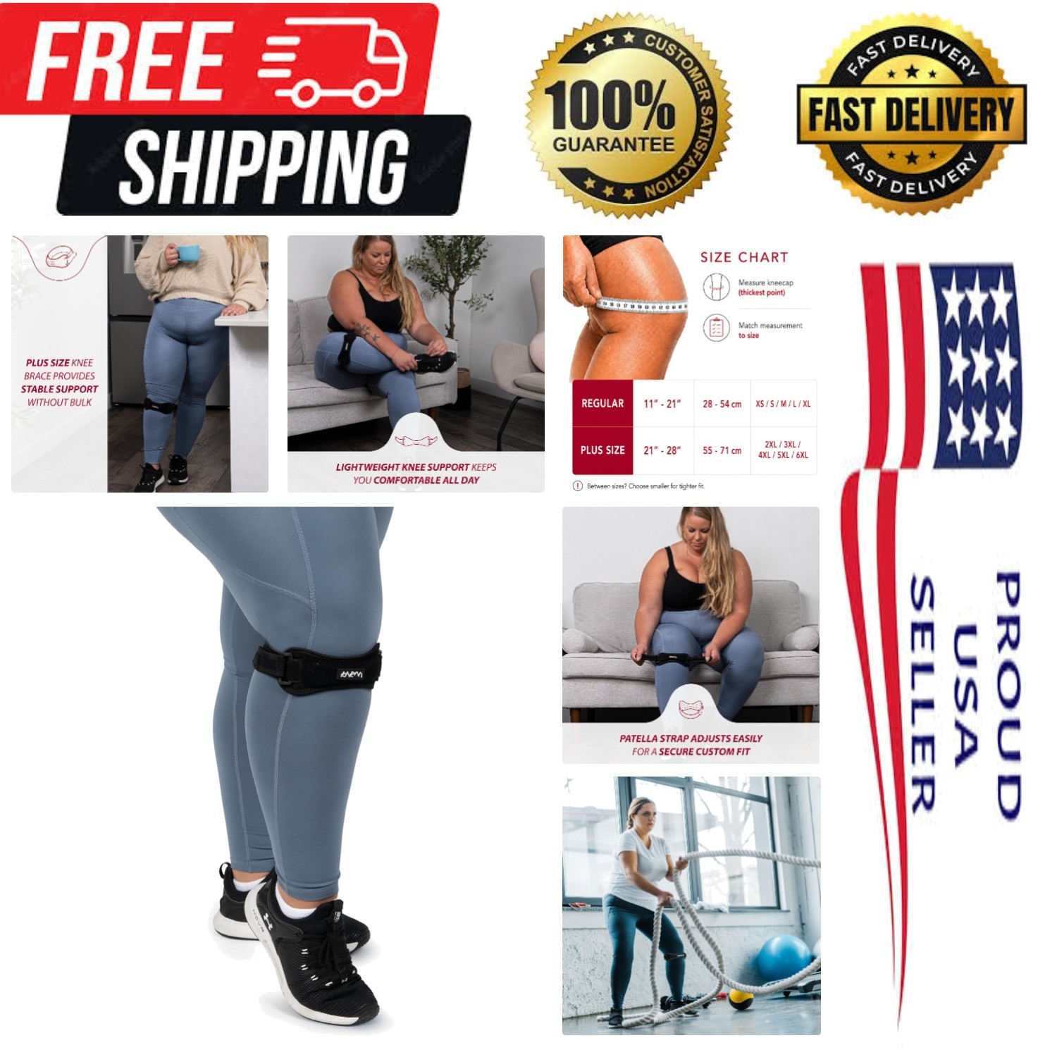Knee Support Strap for Plus Size – Lightweight Patellar Band for Sports XXL-6XL