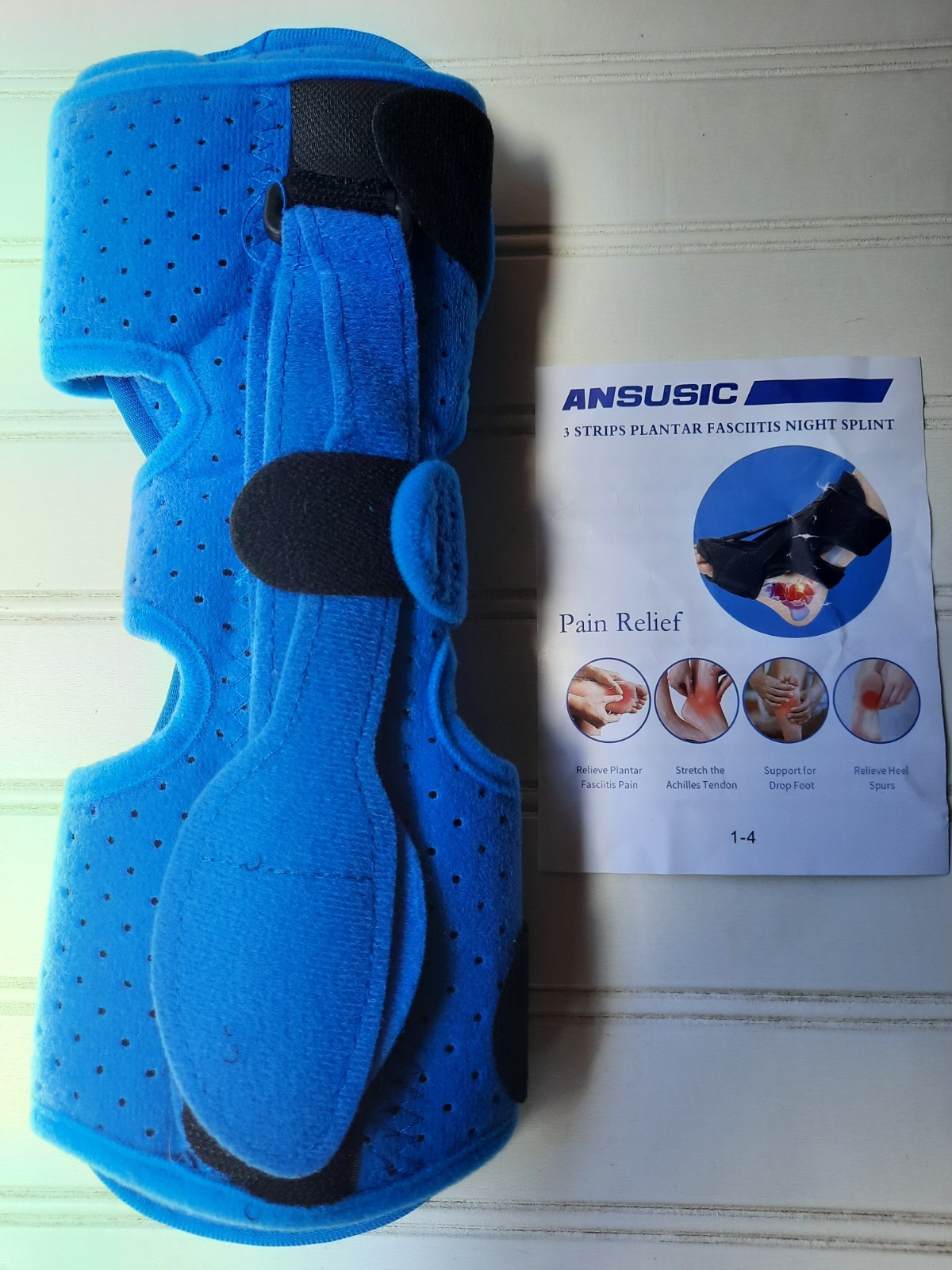 ANSUSIC Plantar Fasciitis Night Splint BLUE Unisex 3 Adjustable Straps NWOT