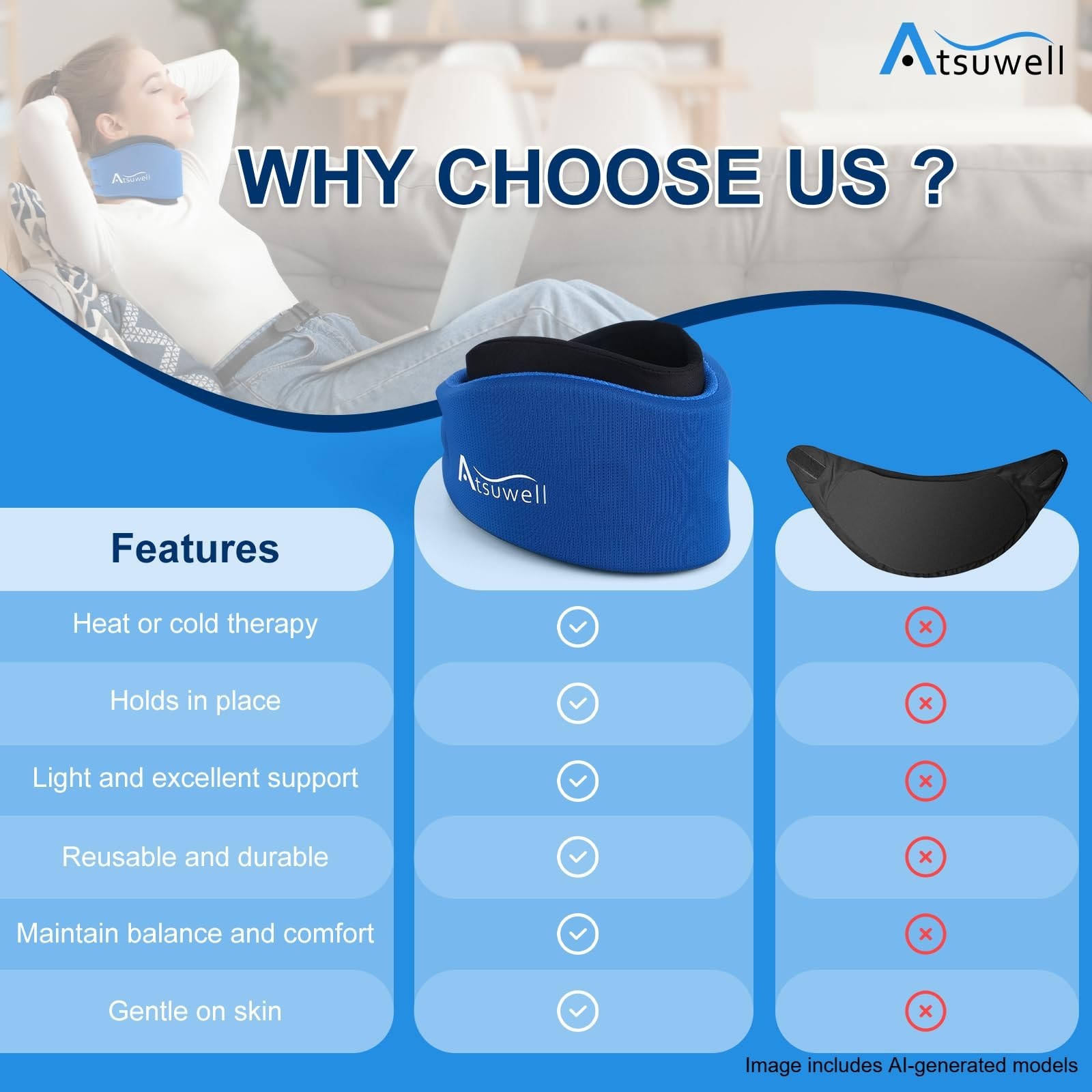 Adjustable Neck Brace for Sleeping, Soft Cervical Support Collar with Reusable H