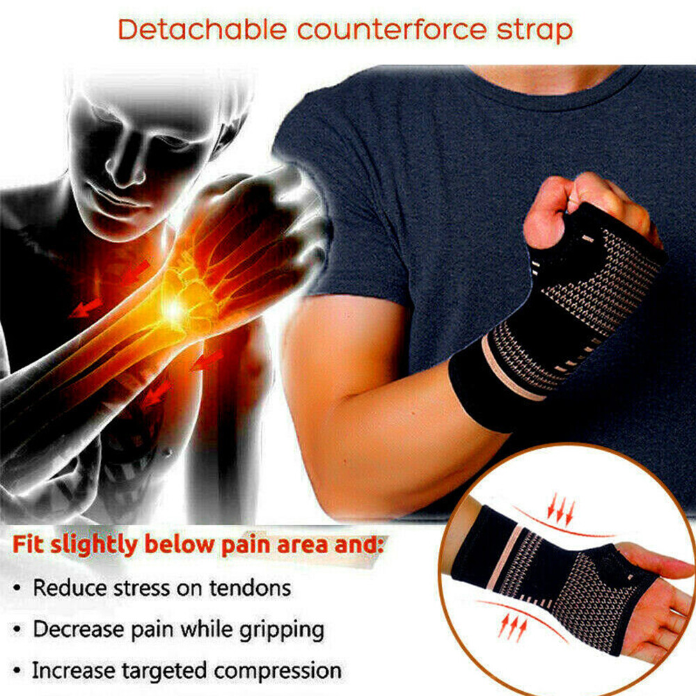Copper Wrist Brace Hand Support Compession Gloves Carpal Tunnel Splint Sprain