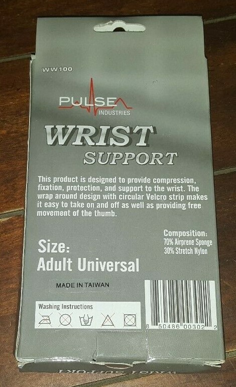 Pulse Industries Wrist Support: Size- Adult Universal – Item #WW100