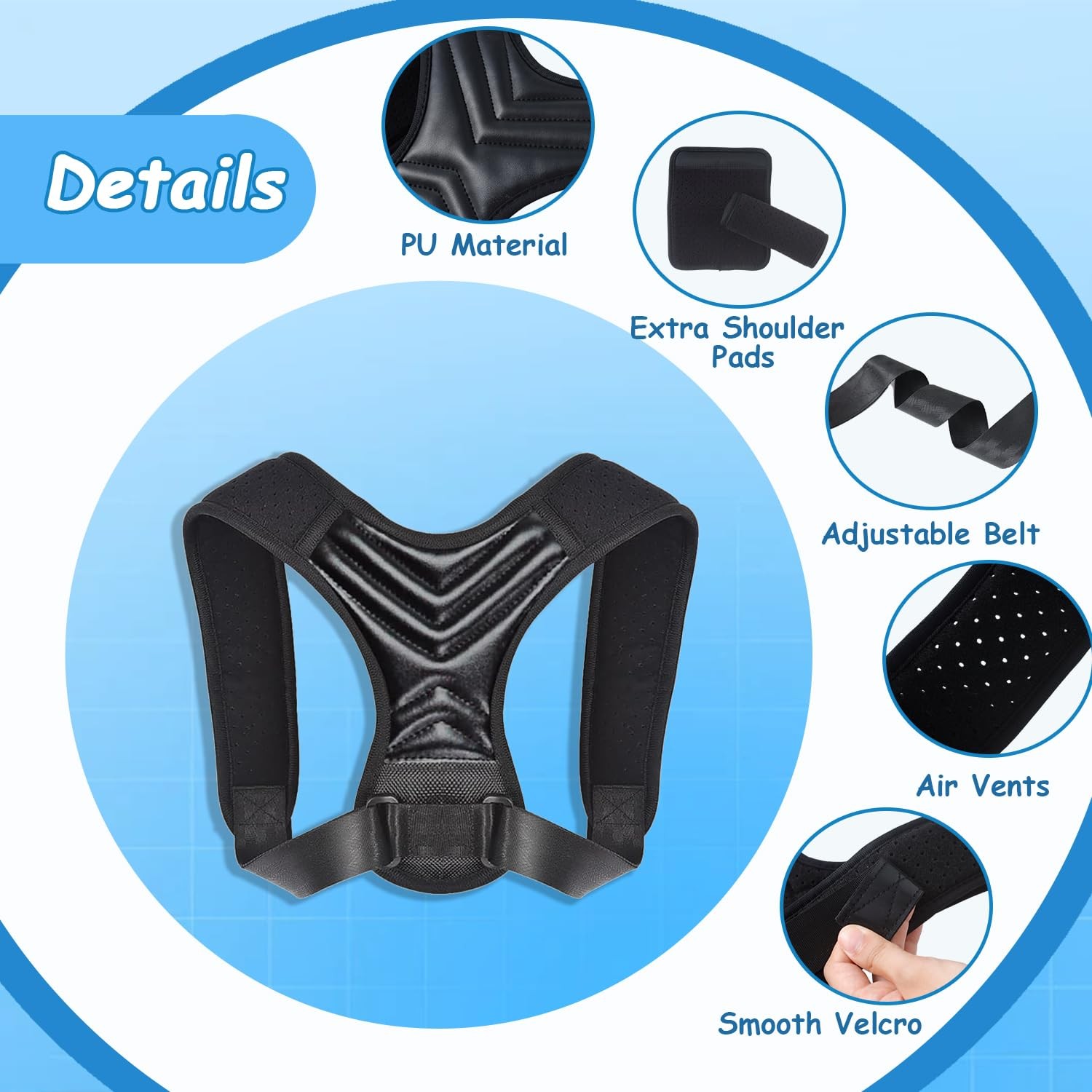 King Mills Plus Size Back Brace, Brace Posture XXX-Large, Black