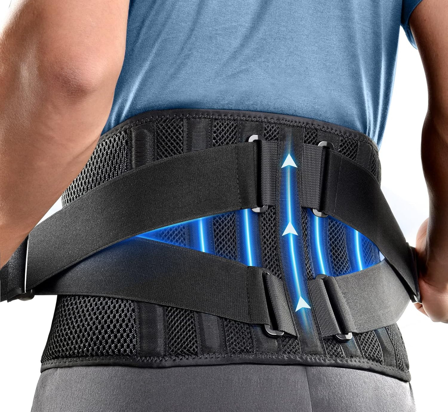 Air Mesh Back Brace for Men Women Lower Back with 7 Stays, Adjustable Back Supp