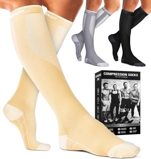 Compression Socks for Women & Men (3 pairs) – Small-Medium 04 Black/White/Nude