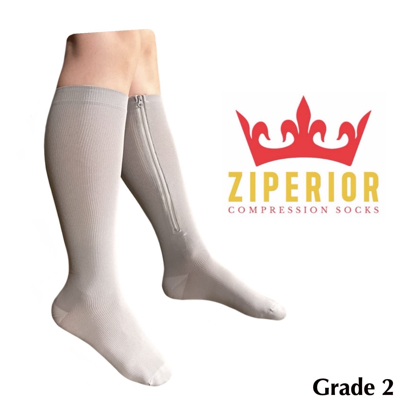 Inside Leg Zipper 20-30 mmHg Compression Grade 2 Closed Toe Socks Gray 2XL