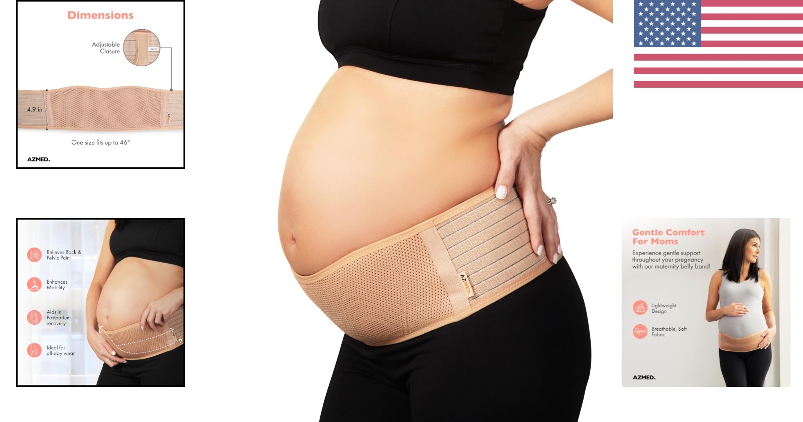 Beige Adjustable Maternity Support Belt for Back & Hip Comfort – Up to 46 Inches