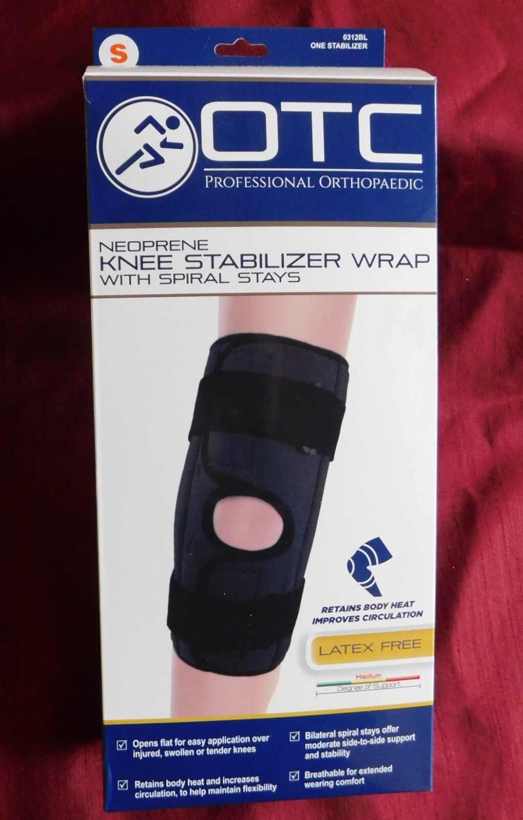 OTC Orthotex Knee Brace/Stabilizer Support/Spiral Stays 4-Way Stretch Size Small