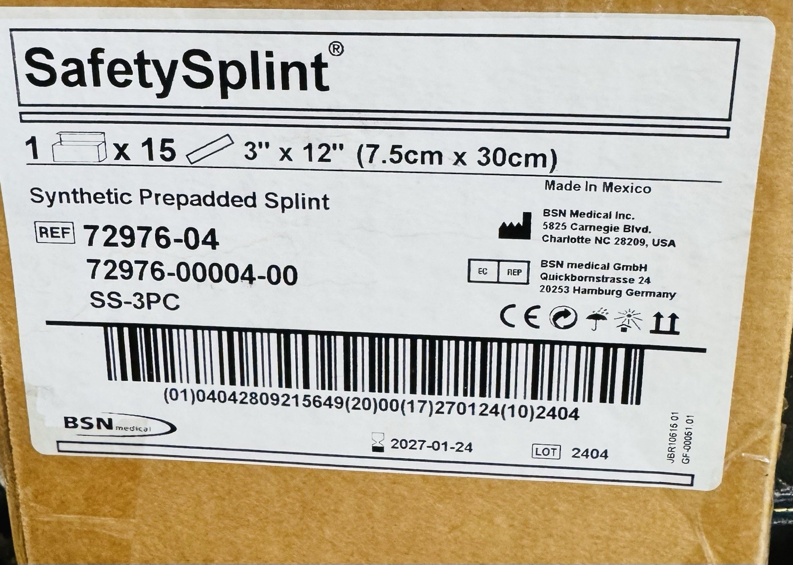 BSN SS-3PC SafetySplint Synthetic Prepadded 3″ x 12″ Ref 72976-04 Box of 15
