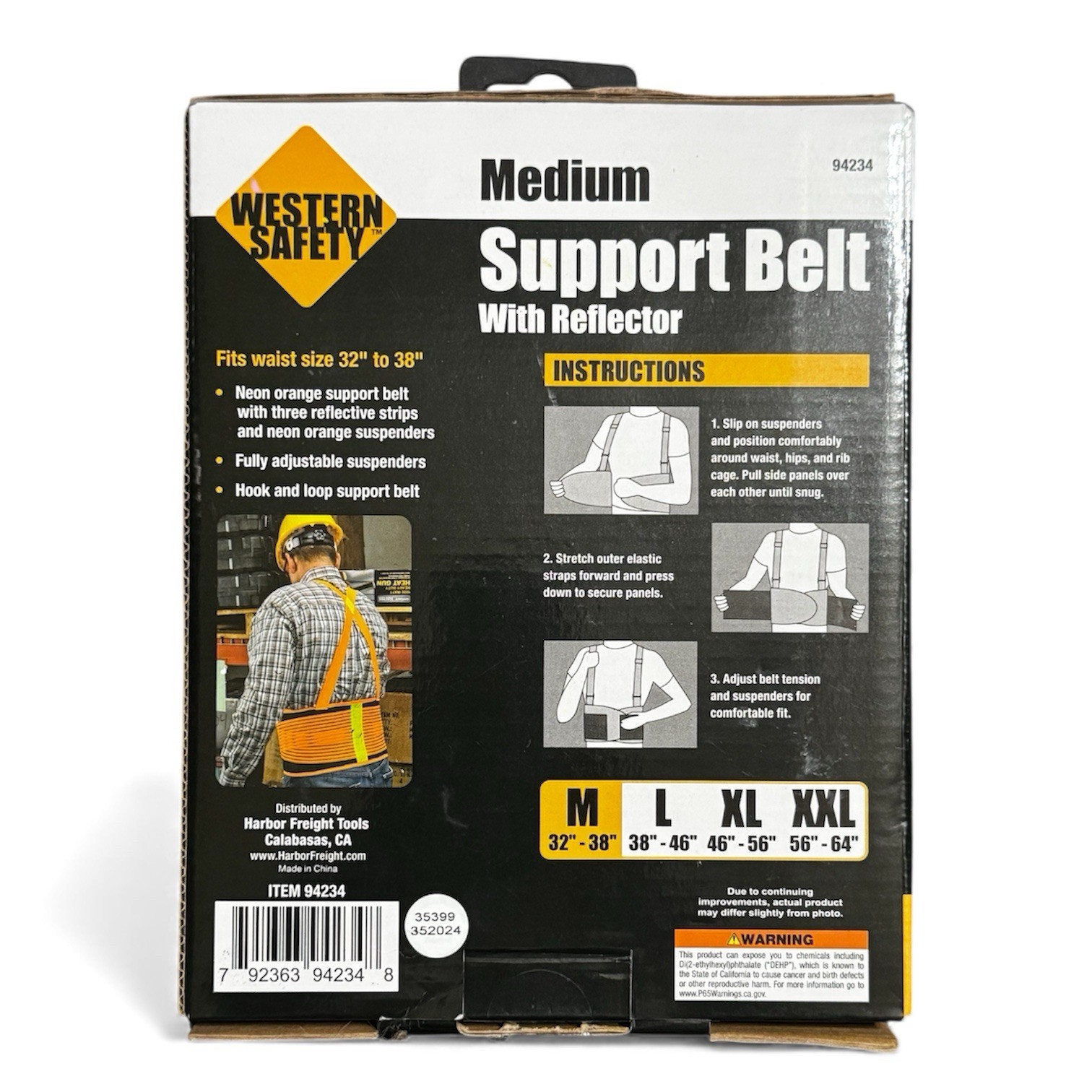 Back Support Lumbar Posture Adjustable Belt Size Medium 32-38 Western Safety
