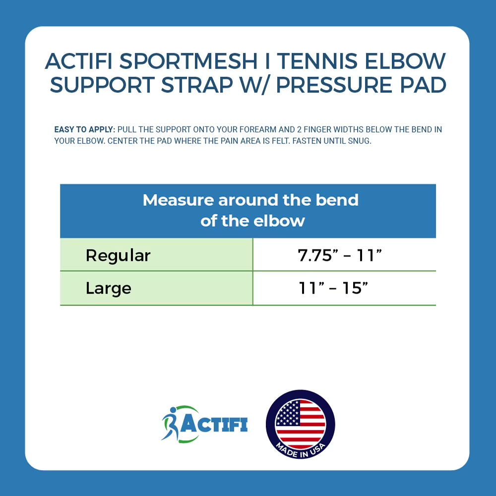 Actifi SportMesh I Tennis Elbow Support Strap w/Pressure Pad – Adjustable (Size: