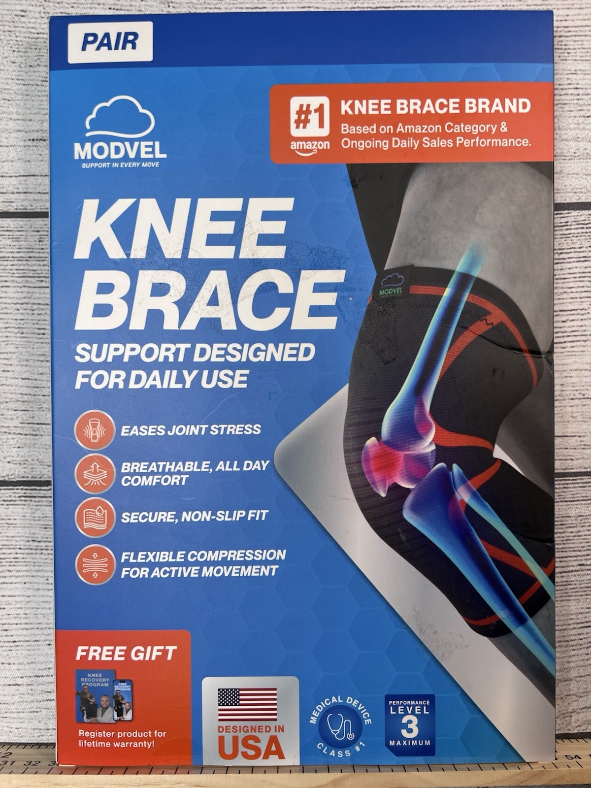Modvel Knee Brace Pair Size Large L Compression Sleeve Support White New