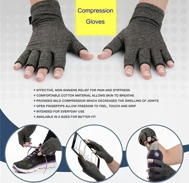 Anti Arthritis Compression Gloves M Fingerless Support Rheumatoid Hand Relief